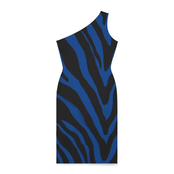 Blue Zebra Print Women's Dress, Best Knee Length Fitted Designer Dress For Women - Made in USA (US Size: XS-XL)