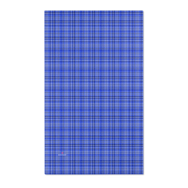 Blue Plaid Print Indoor Carpet, Solid Color Area Rugs