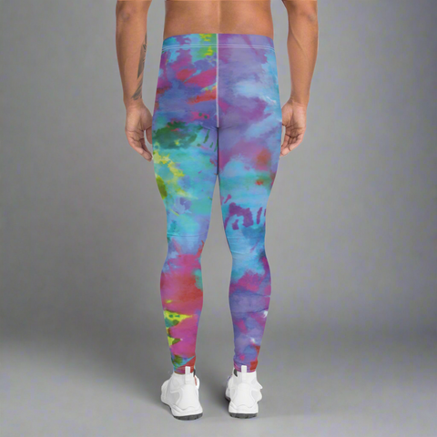 Colorful Tie Dyed Men's Leggings, Mens Tie Dye Pants, Colorful Abstract Tie Dye Men's Leggings - Made in USA/EU/MX