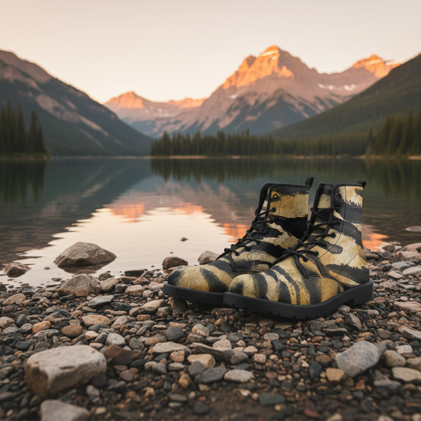 Brown Tiger Striped Unisex Boots, Orange Tiger Animal Print Designer Best Winter Hiking Boots For Men or Women (US Size 5.5-12)