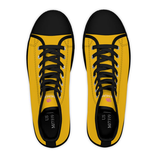 Yellow Color Ladies' High Tops, Solid Yellow Color Best Quality Women's High Top Fashion Laced-up Designer Canvas Sneakers Tennis Shoes (US Size: 5.5-12)