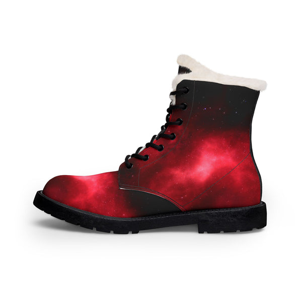 Men's Red Galaxy Fur-Lined Leather Boots — Warm Winter Lace-Up