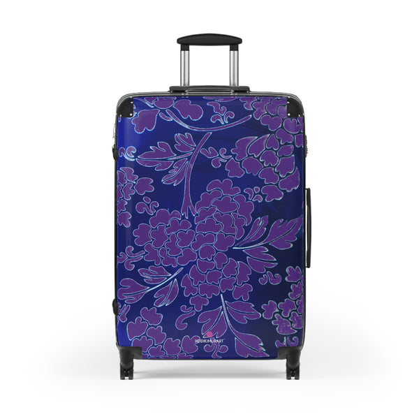 Purple Blue Floral Print Suitcase, Abstract Oriental Style Floral Print Designer Suitcase Luggage (Small, Medium, Large) Unique Cute Spacious Versatile and Lightweight Carry-On or Checked In Suitcase, Best Personal Superior Designer Adult's Travel Bag Custom Luggage - Gift For Him or Her - Printed in&nbsp; Canada