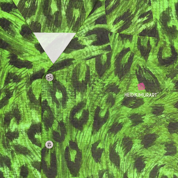 Green Leopard Men's Shirt, Best  Animal Print  Men's Hawaiian Shirt