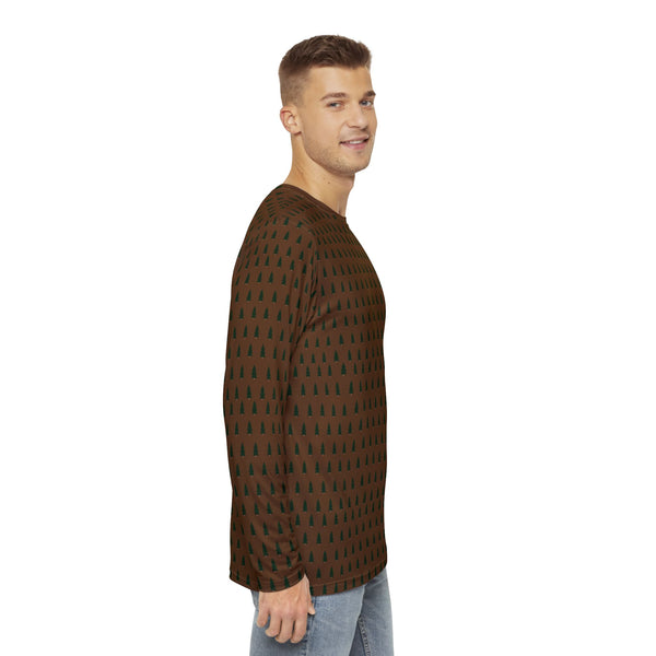 Brown Christmas Tree Men's Long Sleeves, Best Men's Long Sleeve Shirt (AOP) - Made in USA