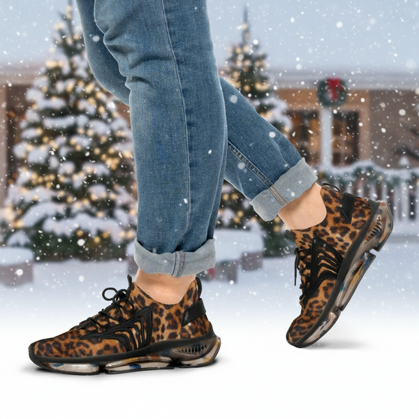 Brown Leopard Men's Mesh Sneakers, Leopard Animal Print Men's Sneakers Best Comfy Men's Mesh Sports Sneakers Shoes (US Size: 5-12)