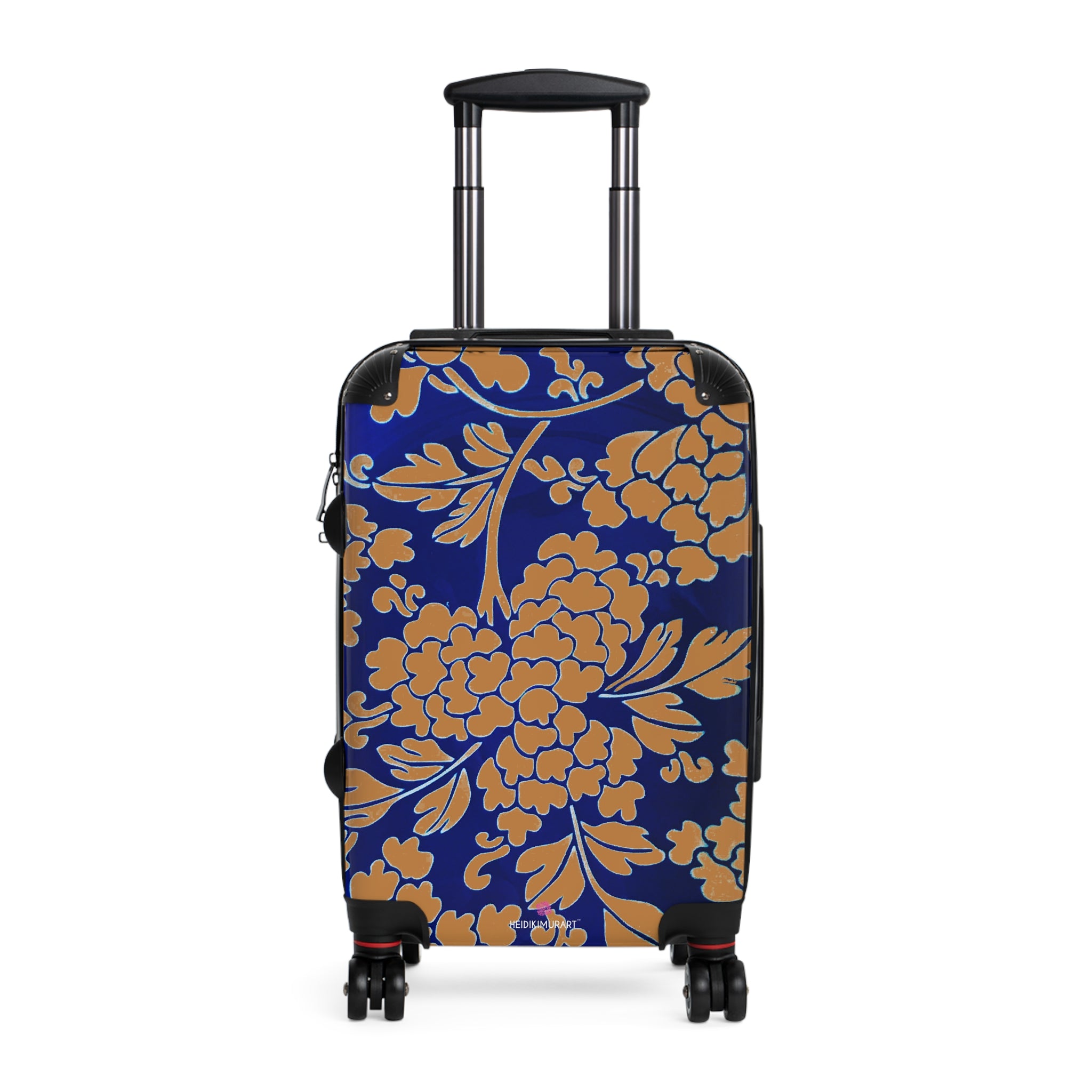 Brown Blue Floral Print Suitcase, Abstract Oriental Style Floral Print Designer Suitcase Luggage (Small, Medium, Large) Unique Cute Spacious Versatile and Lightweight Carry-On or Checked In Suitcase, Best Personal Superior Designer Adult's Travel Bag Custom Luggage - Gift For Him or Her - Printed in&nbsp; Canada