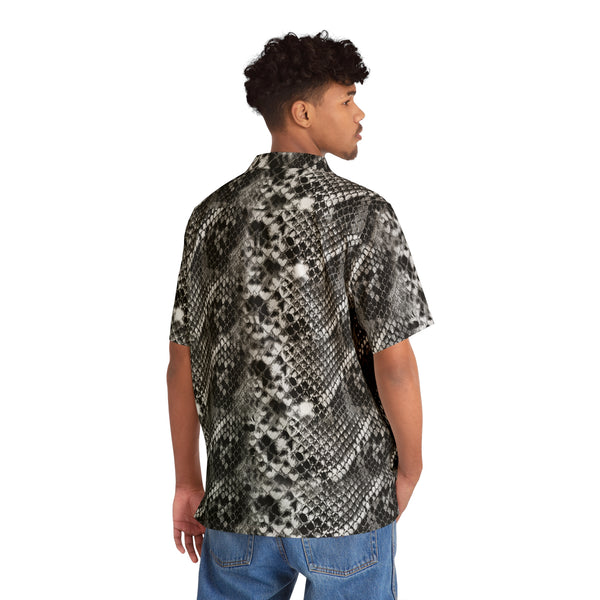 Grey Snake Print Men's Shirt, Best Men's Hawaiian Shirt