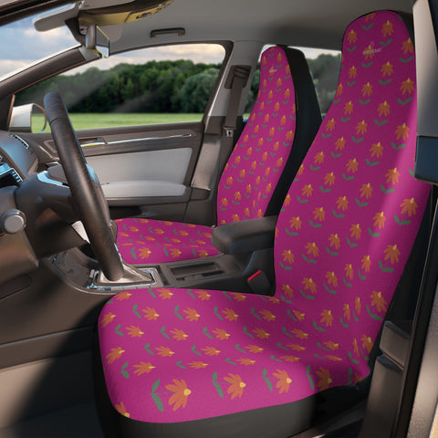 Pink Daisies Car Seat Covers, Hot Pink Daisies Floral Print 2-Pcs Set (48.03" × 18.50") Polyester Car Seat Covers, Best Car Accessories Essential Premium Quality Best Soft Luxury Car Seat - 2 Pack For Your Car Seat Protection, Car Seat Protectors, Designer Car Seat Accessories, Pair of 2 Front Seat Covers, Custom Seat Covers, Luxury Car Seat Covers, Best Car Seat Covers