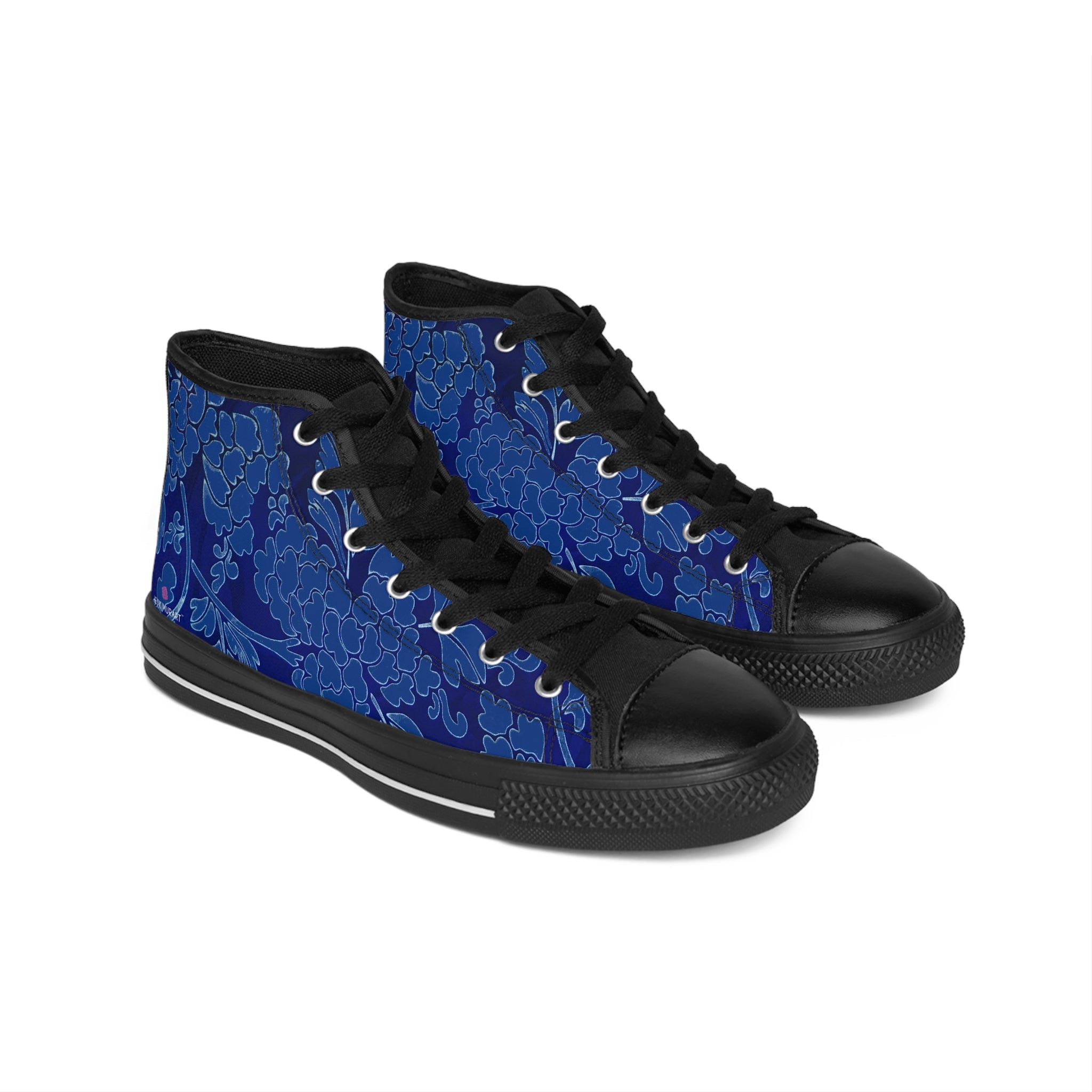 Blue Floral  Men's High Tops, Blue Best Floral Print Best Designer Men's Classic Sneakers