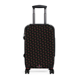 Black Cherry Print Suitcase, Cute Red Cherries Print Designer Suitcases, Travel Bag Suitcases