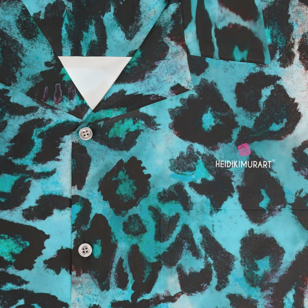 Blue Leopard Print Men's Shirt, Best Men's Hawaiian Shirt