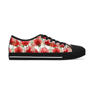 White Red Tulips Women's Sneakers, Floral Print Women's Low Top Sneakers Tennis Shoes, Canvas Fashion Sneakers With Durable Rubber Outsoles and Shock-Absorbing Layer and Memory Foam Insoles&nbsp;(US Size: 5.5-12)