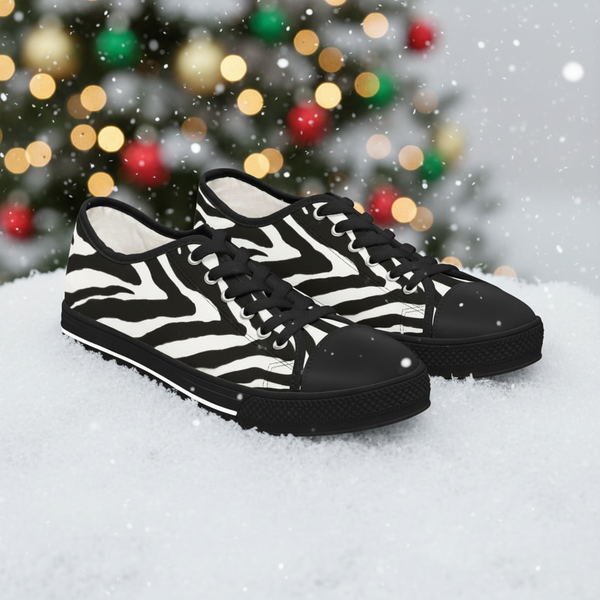 Best Zebra Striped Women's Sneakers, Zebra Striped Animal Print Women's Low Top Sneakers (US Size: 5.5-12)