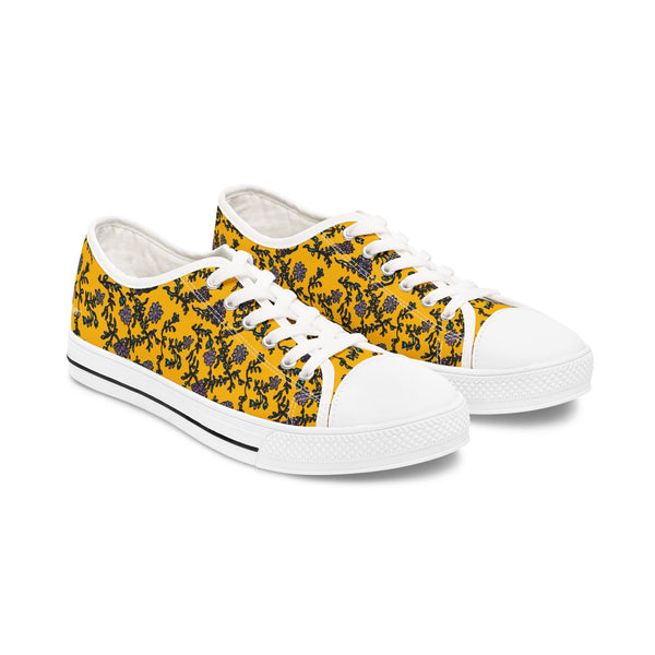 Yellow Purple Floral Women's Sneakers, Floral Print Women's Low Top Sneakers Tennis Shoes, Canvas Fashion Sneakers With Durable Rubber Outsoles and Shock-Absorbing Layer and Memory Foam Insoles&nbsp;(US Size: 5.5-12)