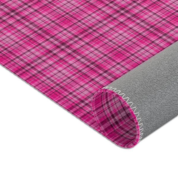 Pink Plaid Print Indoor Carpet, Solid Color Area Rugs