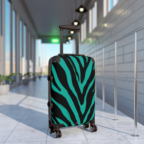 Blue Zebra Print Best Suitcases, Black and Blue Zebra Print Travel Bag Suitcases (Small, Medium, Large)