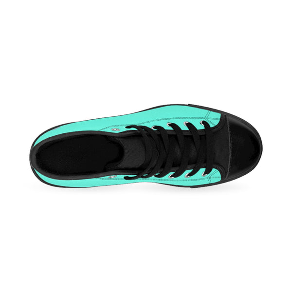 Turquoise Blue Color Women's Sneakers, Solid Color Women's High-top Sneakers