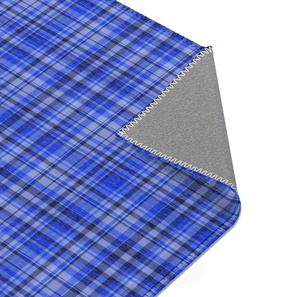 Blue Plaid Print Indoor Carpet, Solid Color Area Rugs