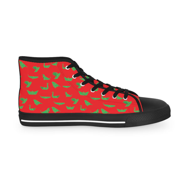 Red Crane Pattern Men's Sneakers, Men's High Top Sneakers