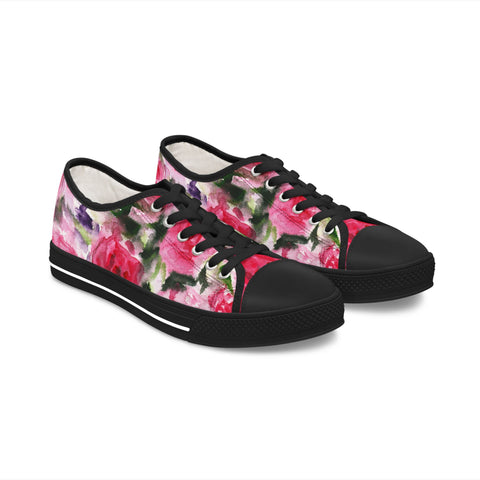 Pink Rose Floral Women's Sneakers, Floral Print Women's Low Top Sneakers Tennis Shoes, Canvas Fashion Sneakers With Durable Rubber Outsoles and Shock-Absorbing Layer and Memory Foam Insoles&nbsp;(US Size: 5.5-12)