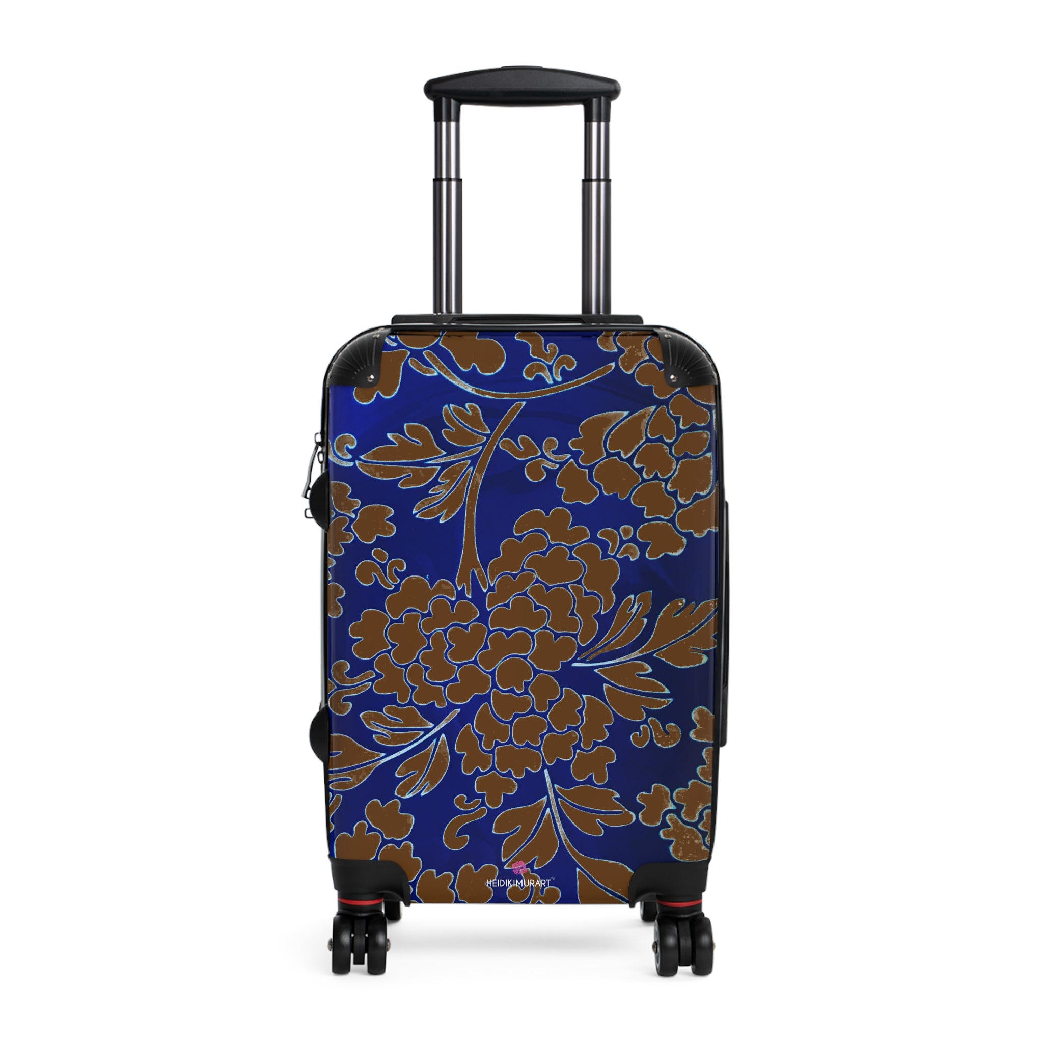 Brown Blue Floral Print Suitcase, Abstract Oriental Style Floral Print Designer Suitcase Luggage (Small, Medium, Large)&nbsp;Unique Cute Spacious Versatile and Lightweight Carry-On or Checked In Suitcase, Best Personal Superior Designer Adult's Travel Bag Custom Luggage - Gift For Him or Her - Printed in&nbsp; Canada