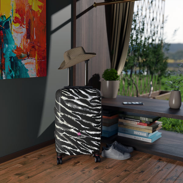 Black Zebra Print Cabin Suitcase, Black and White Zebra Print Travel Bag Suitcases (Small, Medium, Large)