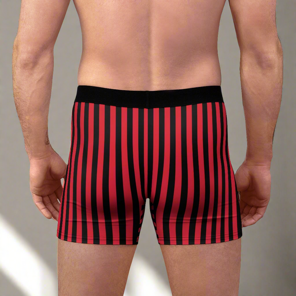 Red Striped Men's Boxer Briefs, Stripes Underwear Boxer Briefs For Men (US Size: XS-3XL)