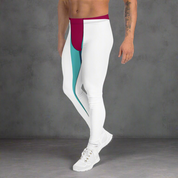 Pink Blue Striped Meggings, Color Block Designer Graphic Men's Leggings