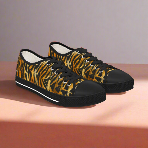 Orange Tiger Striped Women's Sneakers, Animal Print Women's Sneakers, Best Low Top Sneakers (US Size: 5.5-12)