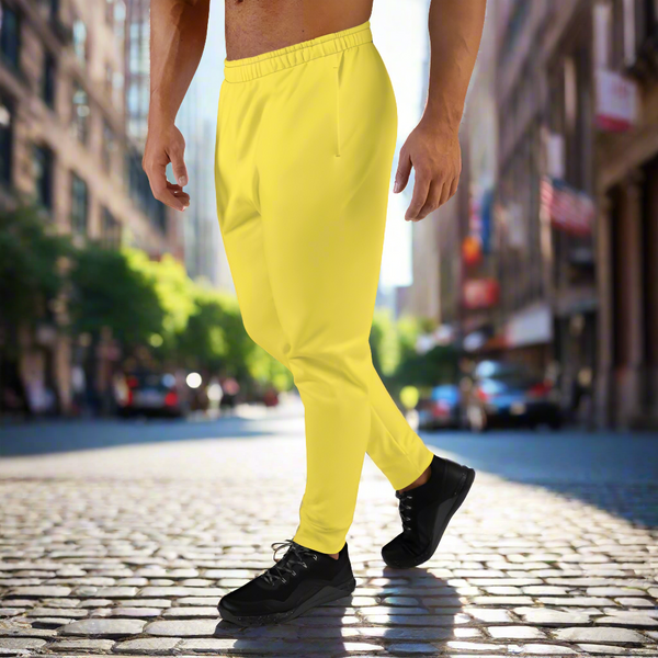 Lemon Yellow Bright Men's Joggers, Colorful Yellow Solid Color Best Designer Sweatpants For Men-Made in EU/MX