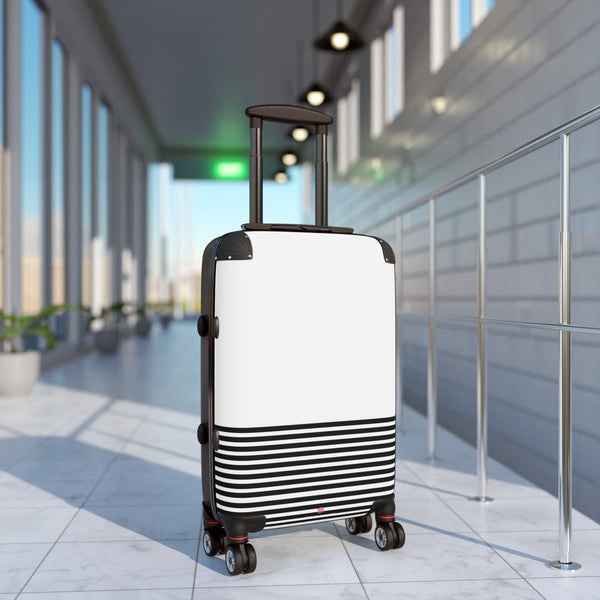 Horizonal Striped Print Suitcases, Black White Stripes Print Best Suitcases, Travel Bag Suitcases