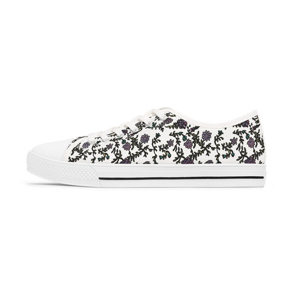 White Purple Floral Women's Sneakers, Floral Print Women's Low Top Sneakers Tennis Shoes, Canvas Fashion Sneakers With Durable Rubber Outsoles and Shock-Absorbing Layer and Memory Foam Insoles&nbsp;(US Size: 5.5-12)