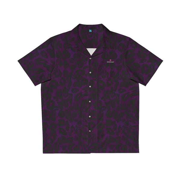Purple Leopard Men's Shirt, Best  Animal Print  Men's Hawaiian Shirt