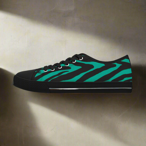 Blue Zebra Print Women's Sneakers, Zebra Striped Animal Print Women's Low Top Sneakers (US Size: 5.5-12)