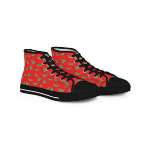 Red Crane Pattern Men's Sneakers, Men's High Top Sneakers