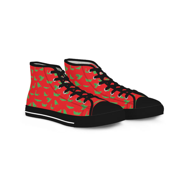 Red Crane Pattern Men's Sneakers, Men's High Top Sneakers