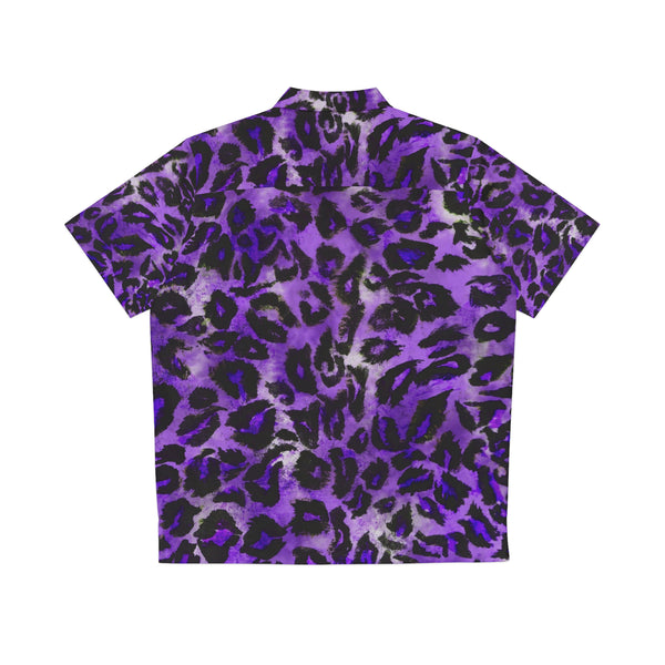 Purple Leopard Print Men's Shirt, Best Men's Hawaiian Shirt