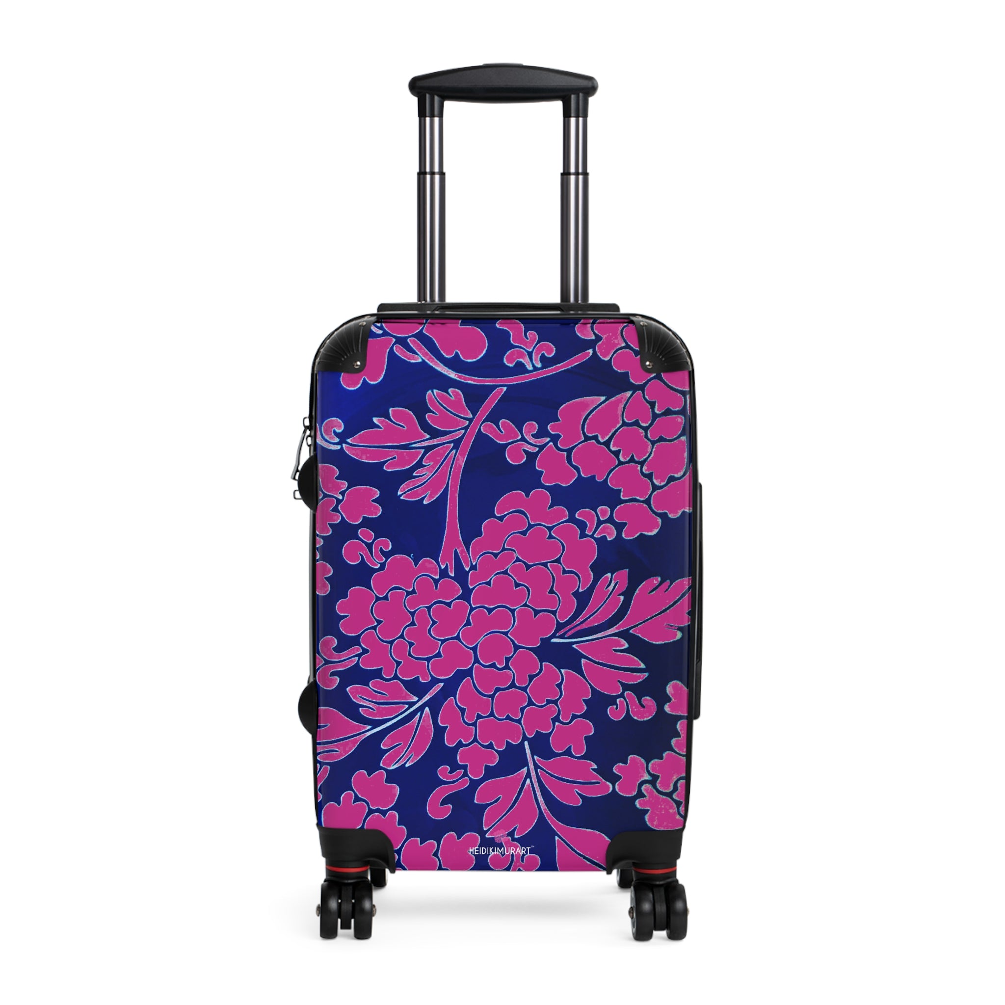 Pink Blue Floral Print Suitcase, Abstract Oriental Style Floral Print Designer Suitcase Luggage (Small, Medium, Large)&nbsp;Unique Cute Spacious Versatile and Lightweight Carry-On or Checked In Suitcase, Best Personal Superior Designer Adult's Travel Bag Custom Luggage - Gift For Him or Her - Printed in&nbsp; Canada