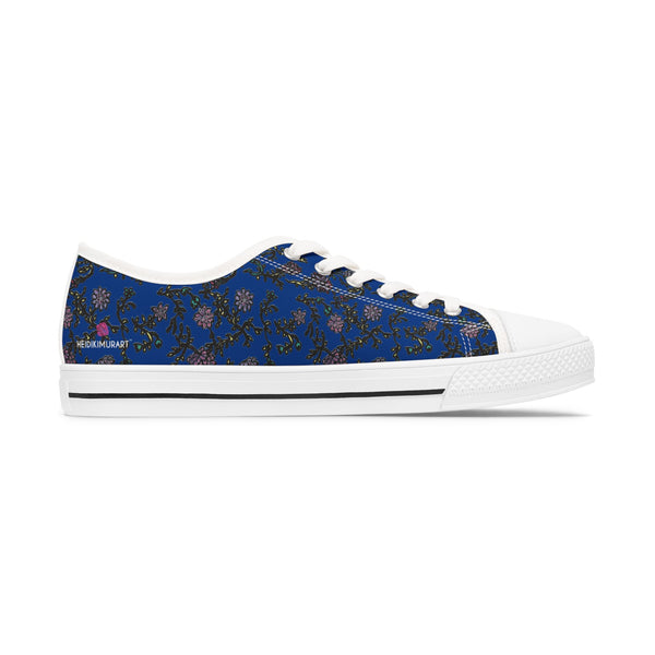 Blue Purple Floral Women's Sneakers, Floral Print Women's Canvas Fashion Low Top Sneakers (US Size: 5.5-12)