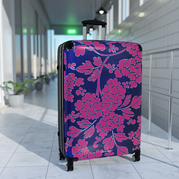 Hot Pink Floral Print Suitcases, Blue Floral Print Suitcase, Travel Bag Suitcases (Small, Medium, Large)