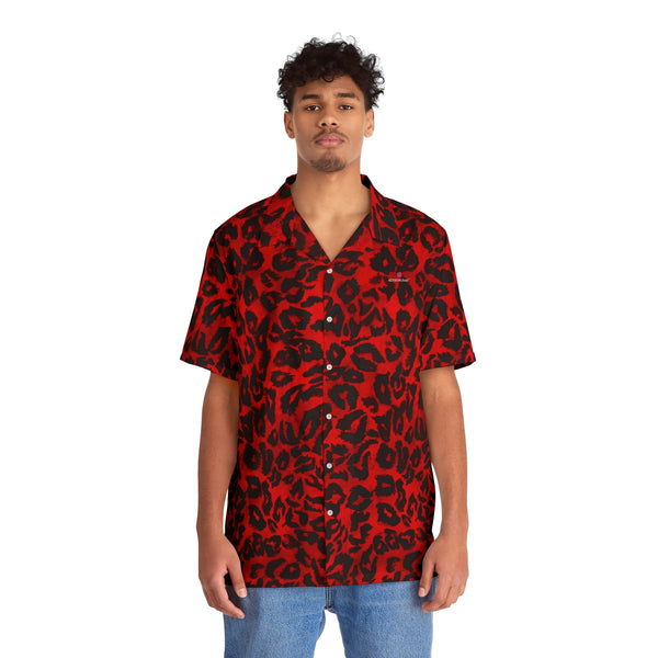 Red Leopard Print Men's Shirt, Best Men's Hawaiian Shirt