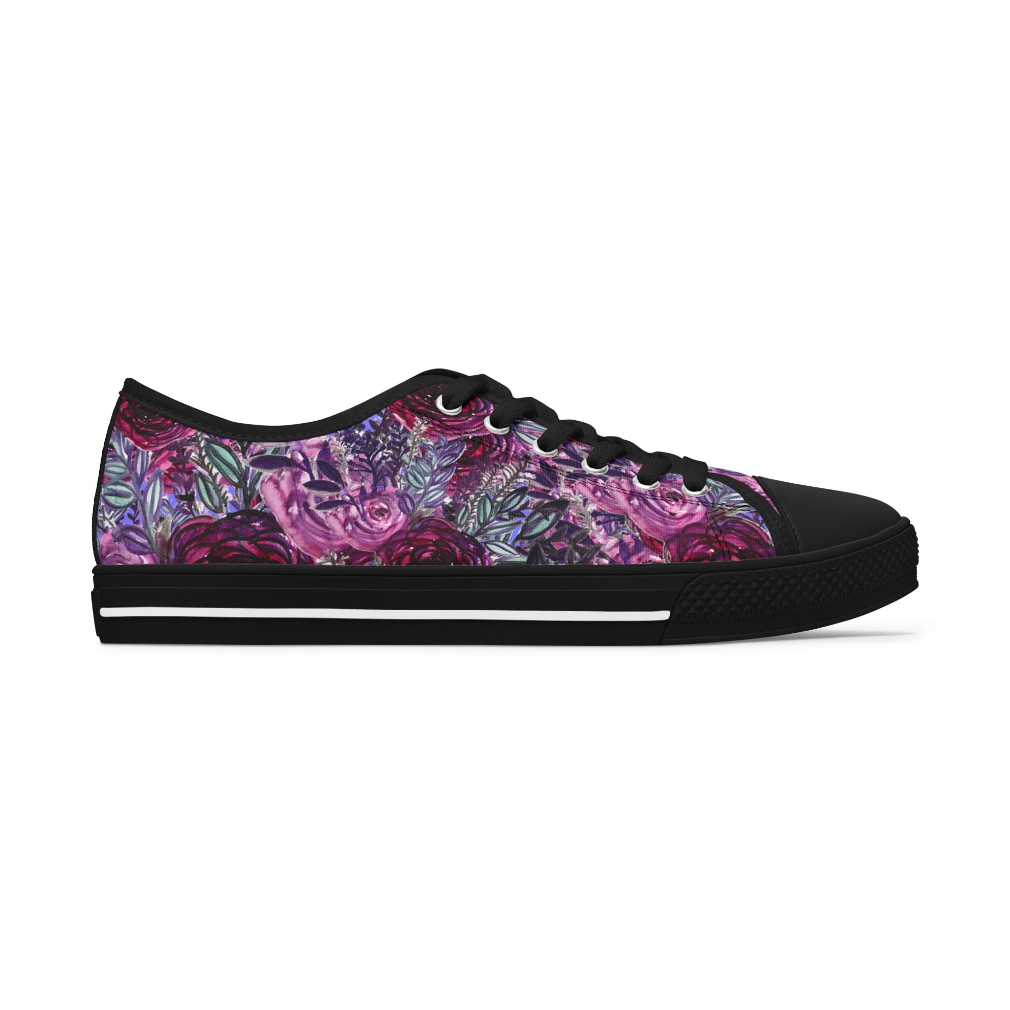 Purple Rose Floral Women's Sneakers, Floral Print Women's Low Top Sneakers Tennis Shoes, Canvas Fashion Sneakers With Durable Rubber Outsoles and Shock-Absorbing Layer and Memory Foam Insoles&nbsp;(US Size: 5.5-12)