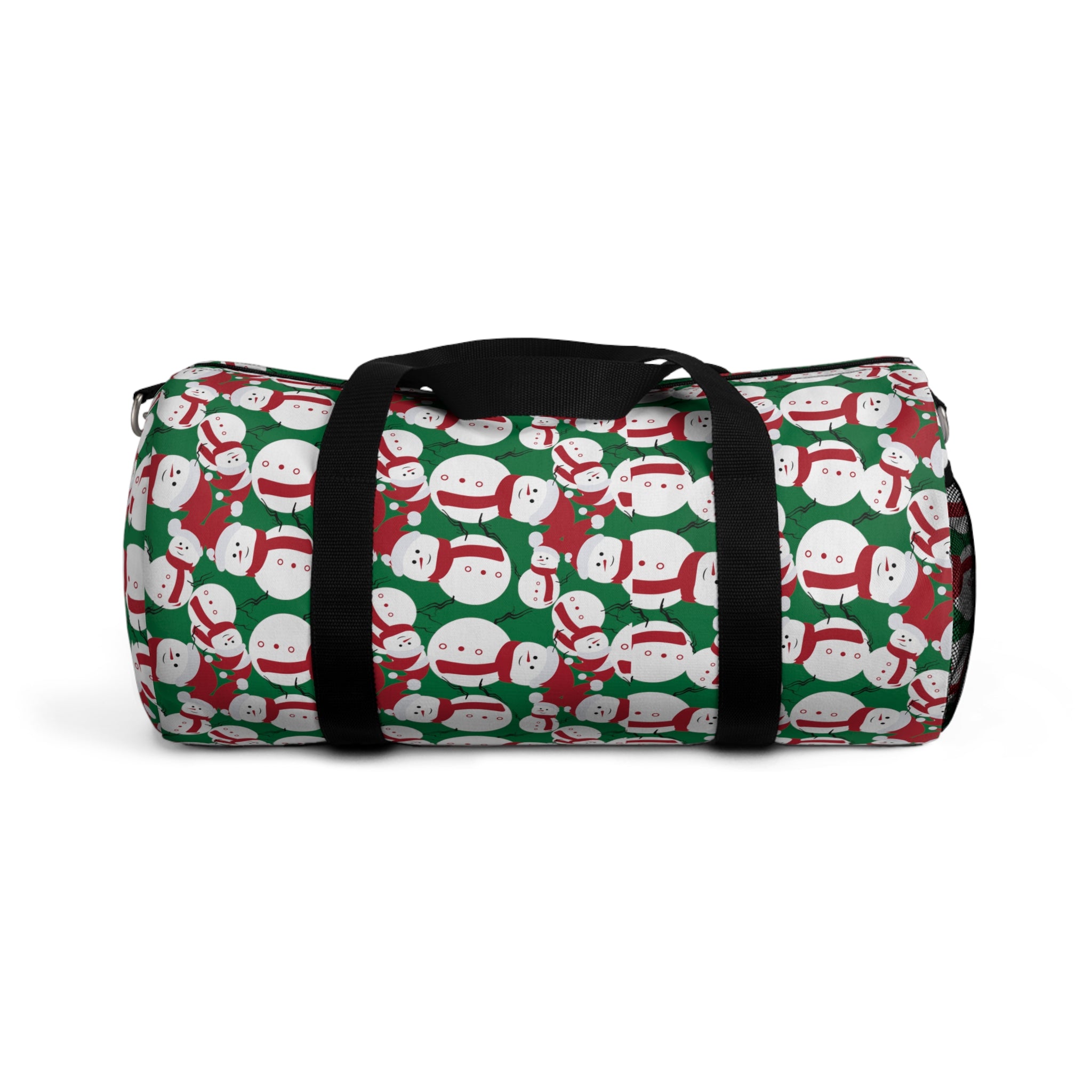 Green Snow Man Duffel Bag, Christmas Snow Man All Day Small Or Large Size Duffel Gym Workout Bag, Made in USA, Small Duffle Bag, Large Duffle Bag, Sports Soft Nylon Duffle Bag Travel Luggage
