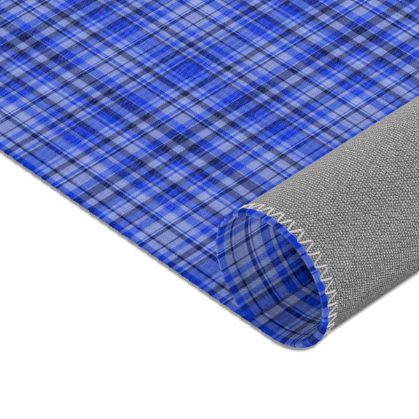 Blue Plaid Print Indoor Carpet, Solid Color Area Rugs