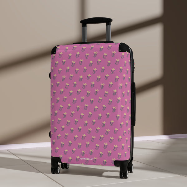 Pink Floral Print Suitcase, Cute Designer Suitcases, Travel Bag Suitcases
