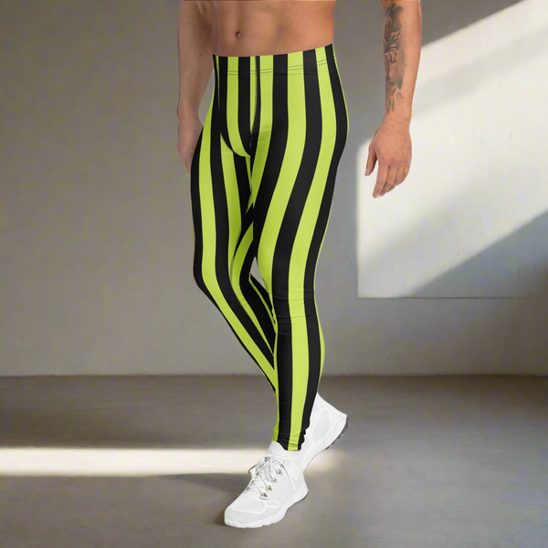 Green Black Striped Men's Leggings