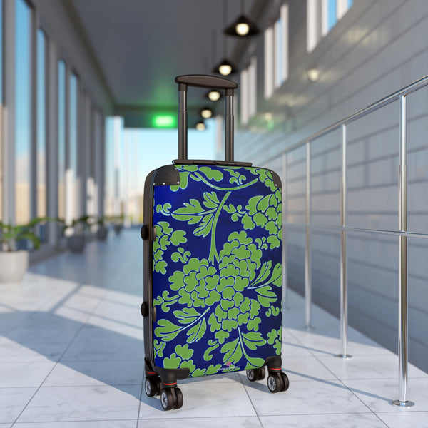 Green Blue Floral Print Suitcase, Abstract Oriental Style Floral Print Designer Suitcases, Travel Bag Suitcases (Small, Medium, Large)