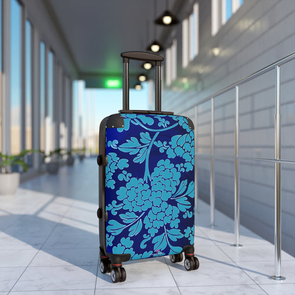 Blue Floral Print Suitcase, Abstract Oriental Style Floral Print Designer Suitcases, Travel Bag Suitcases (Small, Medium, Large)