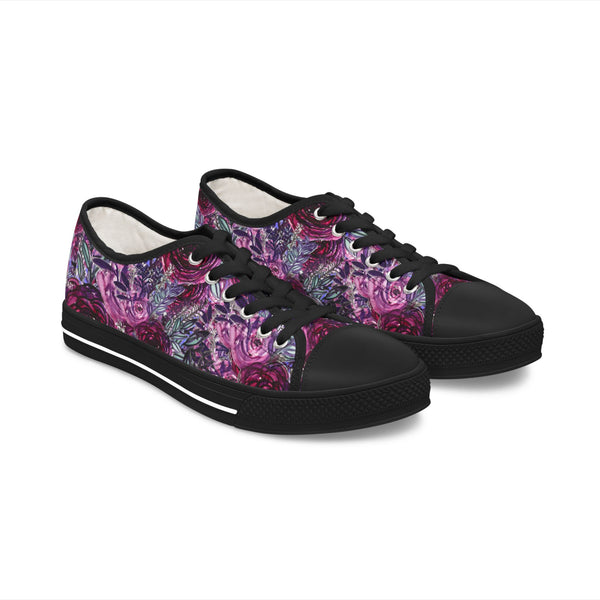 Purple Rose Floral Women's Sneakers, Floral Print Women's Low Top Sneakers Tennis Shoes, Canvas Fashion Sneakers With Durable Rubber Outsoles and Shock-Absorbing Layer and Memory Foam Insoles&nbsp;(US Size: 5.5-12)